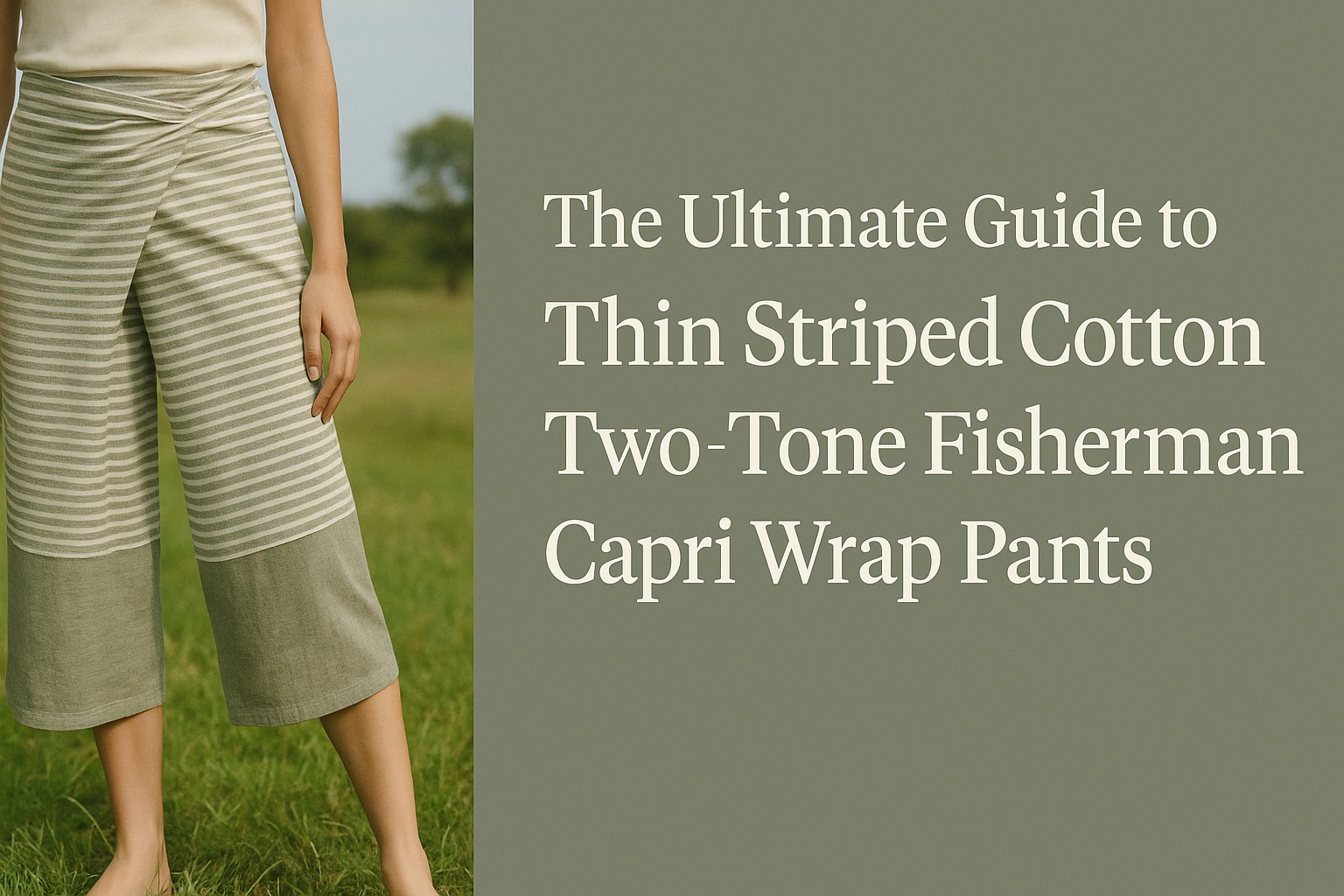 thin striped cotton two tone fisherman capri wrap pants
