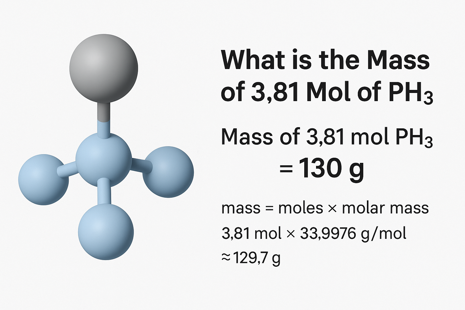 What is the Mass of 3.81 Mol of PH3